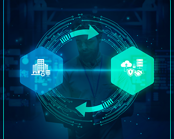 Profissional analisando dados em tela com infraestrutura tecnológica ao fundo – gestão de TI terceirizada
